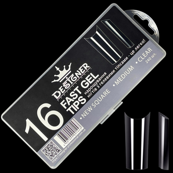 Гелевые типсы для наращивания (Арочный квадрат) прозрачные M16 Designer Professional 240 шт./уп.