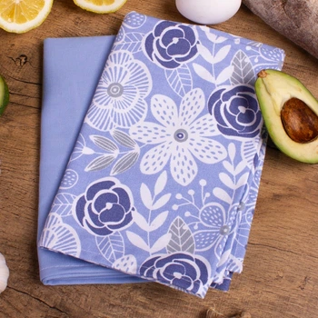 Набор полотенец рогожа-полупанама Mirson №632 - Blue chrysanthemums 2 шт 30х50 см (2200006740544)