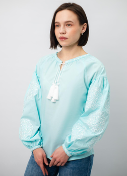 Женская вышиванка Narodnyy Butik мятный хлопок белая вышивка 1051.1 46