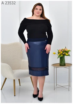 Женская юбка из экокожи большого размера UF-fashion МА-23532 60 электрик