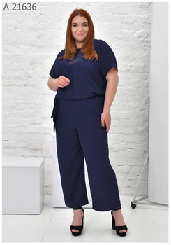 Літній жіночий костюм з капрями великого розміру UF-fashion МА-21636 70 синій