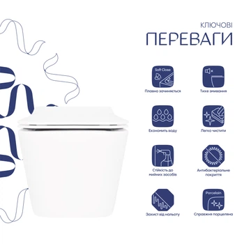 Унітаз підвісний Crow Rimless 520х360х290 мм, White, з сидінням Slim Duroplast/ Soft-close/ Quick Release QT05335170W Qtap