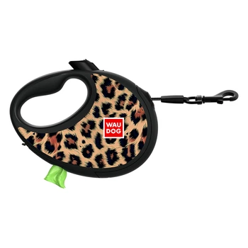 Поводок-рулетка для собак WAUDOG R-leash Leopard M леопард 5 м, до 20 кг, светоотражающая лента, контейнер для пакетов 256-4066