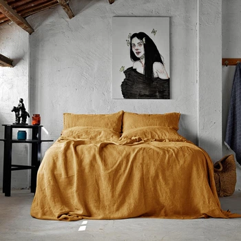 Комплект постільної білизни SoundSleep 126260 Євро льон, stonewash гірчиця