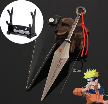 Кунай металевий сріблястий з підставкою + чохол / Косплей Аніме Наруто Naruto