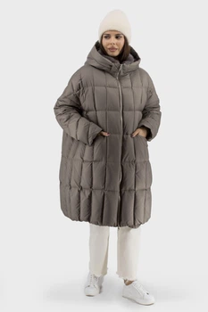 Жіночий зимовий пуховик з норковим хутром, чорний/бежевий, casual Basic (бежевий, 54), 37652, 27903