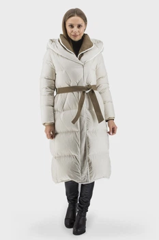Жіночий зимовий пуховик із гусячим пухом, двокольоровий стиль casual Basic (молочний, 3XL), 29388, 28542