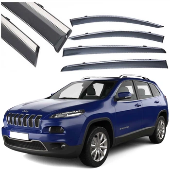Дефлектори вікон вітровики Benke для Jeep Cherokee V 2013- Хром Молдинг Нержавіюча сталь 3D (BJPZG1423-W/S)