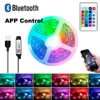 Світлодіодна Led Стрічка Rgb 5050 5 Метрів З Bluetooth Додатком Від Usb + Пульт Ду