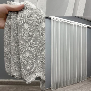 Тюль VR-Textil 1632т Грек-сітка з вишивкою та люрексом колір Молочний з сірим 300х270 см (42-0592)