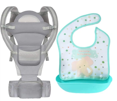 Хипсит, Эрго-рюкзак, кенгуру, переноска Baby Carrier 6в1 Серый слюнявчик-трансформер (n-9902)