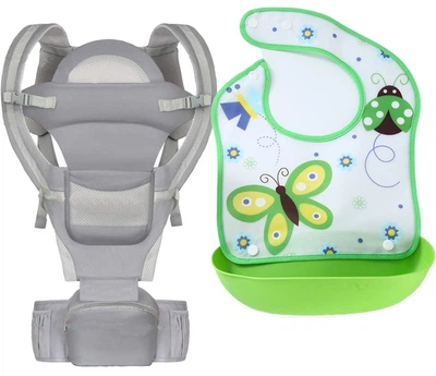 Хипсит, Эрго-рюкзак, кенгуру, переноска Baby Carrier 6в1 Серый слюнявчик-трансформер (n-9890)