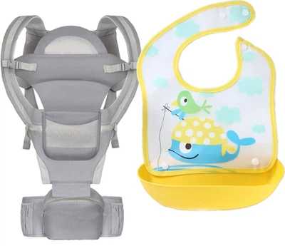 Хипсит, Эрго-рюкзак, кенгуру, переноска Baby Carrier 6в1 Серый слюнявчик-трансформер (n-9895)