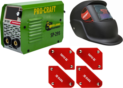 Набор Сварочный инверторный аппарат ProCraft SP-295 (002952Procraft) + Сварочная маска Зенит WH - 100 с фильтром автоматического затемнения (4820235111168) + Уголки магнитные для сварки YATO YT-08677 4 шт.