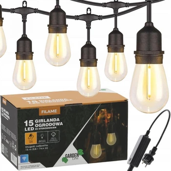 Декоративна садова гірлянда з Wi-Fi керуванням 15 м 15 LED GardenLine SOL1267 колір теплий-білий