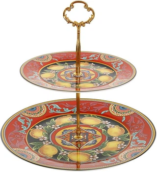 Фуршетна стійка Sicilia Ornamento (Орнамент) Ø27см і Ø19см, порцелянова 2-х ярусна фруктівниця (BD-149-030)
