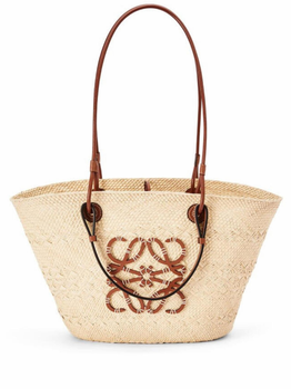 Солом'яна сумка Loewe Anagram large з шкіряними ручками Коричневий