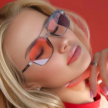Сонцезахисні окуляри No Brand авіатор Celebrity з металевим завушником градієнт рожеві з прозорим