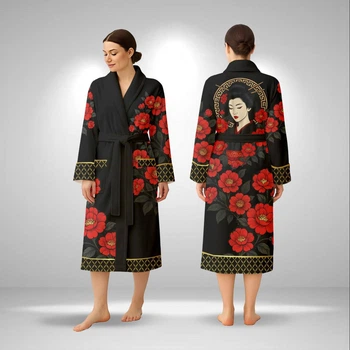 Кимоно женское из плюшевого велюра Red Camellia 29454 XL