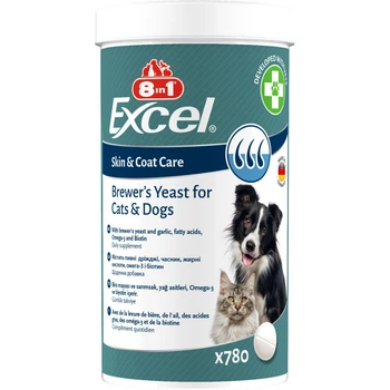 Витамины для кошек и собак 8in1 Excel Brewers Yeast, для кожи и шерсти с пивными дрожжами и чеснок, 780 табл
