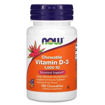 Жувальний вітамін Д3 1000 МО Now Foods Vitamin D3 натуральний фруктовий смак 180 таблеток