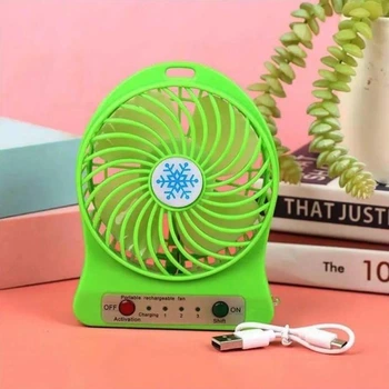 Вентилятор портативный настольный мини на аккумуляторе + USB Mini Fan 14х10х4 см Зеленый