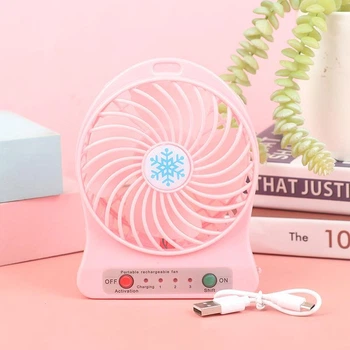 Вентилятор портативный настольный мини на аккумуляторе + USB Mini Fan 14х10х4 см Розовый