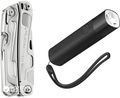 Набір Мультитул Leatherman Rev Silver (832130) + Ліхтарик ручний акумуляторний Xiaomi SoloveX3S 3000 мА-год з функцією power bank Black (Solove X3S Black)