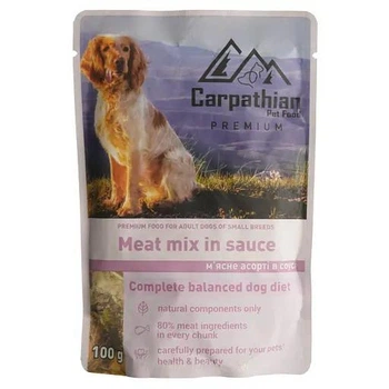 Вологий корм для собак ТМ Carpathian М'ясне асорті в соусі (meat mix in sauce), 100 г х 24 шт