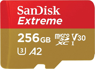 Карта памяти SanDisk microSDXC 256GB Extreme 190MB/s Class C10, Full HD & 4K UHD, UHS-I, U3, A2, V30 (SDSQXAV-256G-GN6MA)