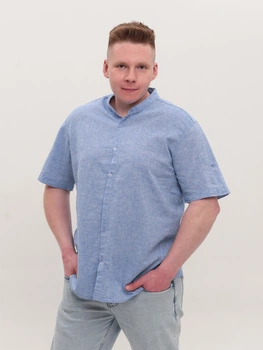 Сорочка чоловіча синя пряма лляна великий розмір 6529-B-3 3XL