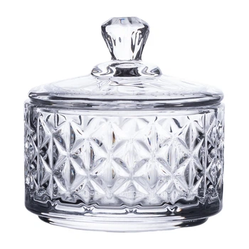 Конфетница с крышкой High Quality из хрустального стекла, Ice Flowers Прозрачный