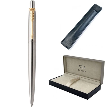 Ручка шариковая Parker JOTTER Stainless Steel GT BP в футляре MR с чехлом (16 032 a)