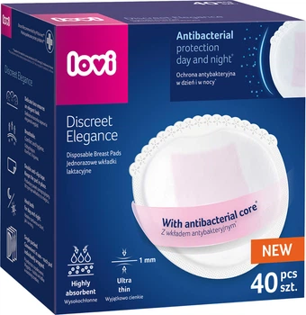 Лактаційні прокладки Lovi Discreet Elegance Антибактеріальні 40 шт Білі (19/602new)