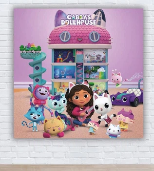 Бумажный плакат "Кукольный домик Габби. Gabby's Dollhouse, друзья" 150х150 см