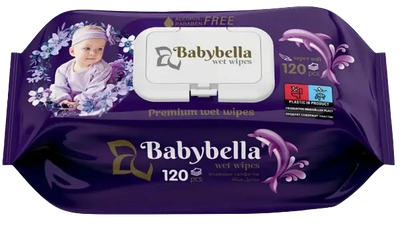 Детские влажные салфетки парфюмированные Babybella с клапаном, 120 шт