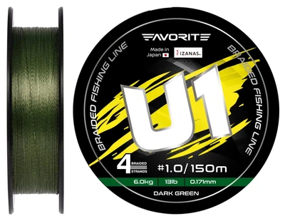 Шнур Favorite U1 PE 4x 150м #1.0/0.171мм 13lb / 6кг dark green