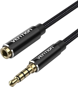Кабель Vention Audio 3.5 мм Male - Audio 3.5 мм Female Metal Type 4-pin стерео с поддержкой микрофона 1 м Black (BHCBF)