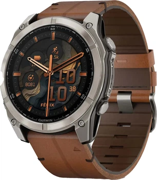 Спортивний годинник Garmin Fenix 8 51mm AMOLED Sapphire Carbon grey DLC w. Chestnut Leather Band (010-02905-40)