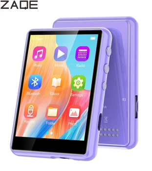 MP3 плеер ZAQE M4 Purple, на 128 ГБ с Bluetooth 5.4, встроенный усилитель звука, HD динамик, HiFi Sound FM-радио + чехол, наушники