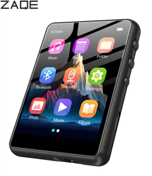 MP3 плеер ZAQE M4 Black, на 128 ГБ с Bluetooth 5.4, встроенный усилитель звука, HD динамик, HiFi Sound FM-радио + чехол, наушники