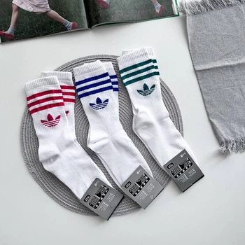 Чоловічі бавовняні спортивні шкарпетки високі з принтом Adidas, Три пари/42-45р.