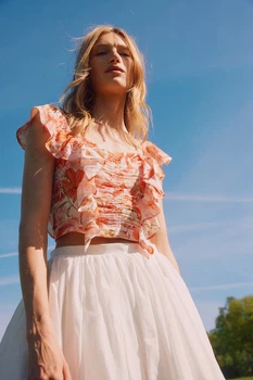 Топ лляний H&M 271224824 L Білий/Персиковий