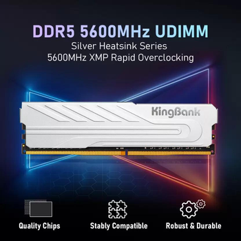 Оперативна пам'ять KingBank 16Gb DDR5-5600 MHz PC5-44800 Silver Heatsink з радіатором, 36-36-36-80, 1.35V, (K5.01.FP05DD7202)
