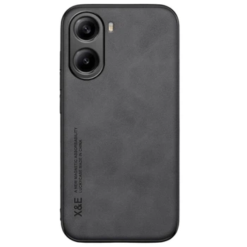 Кожаный чехол - накладка X&E для Xiaomi Poco X7 Pro / Redmi Turbo 4 с металлической вставкой black