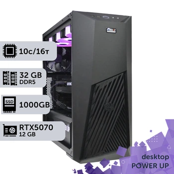 Робоча станція PowerUp Desktop #618 Core i5 14400F/32 GB/SSD 1TB/GeForce RTX 5070 12GB для 3D моделювання відеомонтажу рендерингу для інженерів та архітекторів