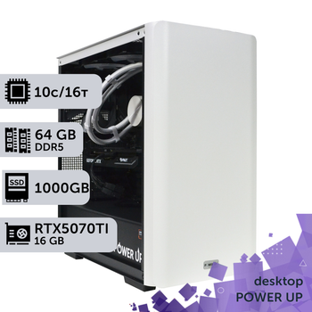 Рабочая станция PowerUp Desktop #624 Core i5 14400F/64 GB/SSD 1TB/GeForce RTX 5070Ti 16GB для 3D моделирования видеомонтажа рендеринга для инженеров и архитекторов