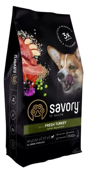 Сухий корм для стерилізованих собак Savory Adult All Breeds Sterilised Fresh Turkey з індичкою 12 кг