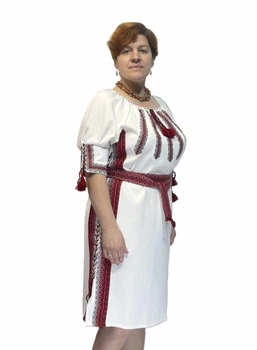 Жіноча біла вишита сукня з зав'язками по боках Ноко "Либідь червона" 42