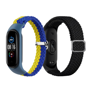 Комплект нейлонових ремінців MRK для фітнес браслета Xiaomi Mi Band 3/4/5/6/7 Duo Set з металевим регулятором довгі два ремінці: чорний, синьо-жовтий) (mrk6522)